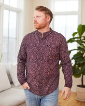 Load image into Gallery viewer, Galactic Journey Shirt (hand block printed w/nehru collar)