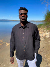 Load image into Gallery viewer, Black Linen Long Sleeve Shirt