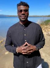 Load image into Gallery viewer, Black Linen Shirt with Band Collar