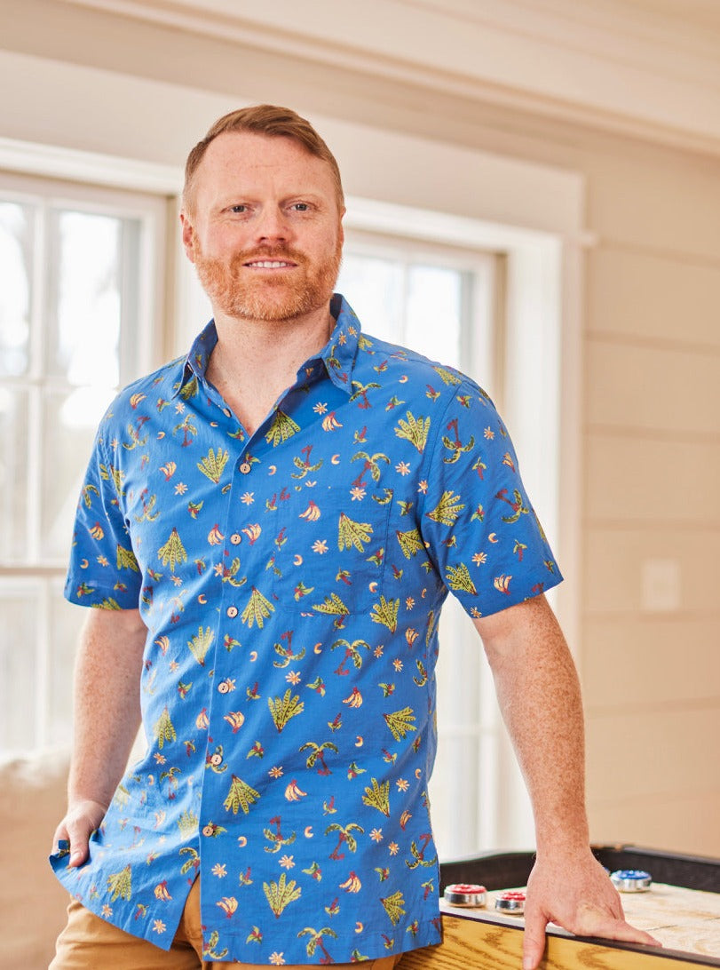 Men's Hawaiian Shirt - Monkey Banana Pattern Short Sleeve Aloha Shirt, Quick Dry, X-Large Multicolor